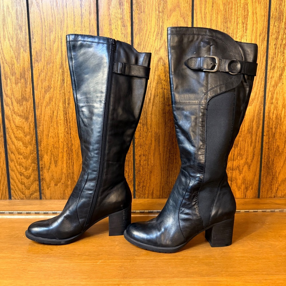 Black Guliette Leather Knee Boots Latigo Women 8.5 Buckle Preppy Equestrian 90s